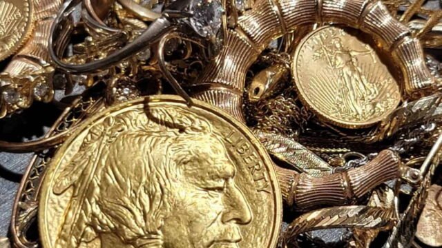Gold bullion coins, diamond jewelry, and gold scrap bought at Apex Gold Silver Coin